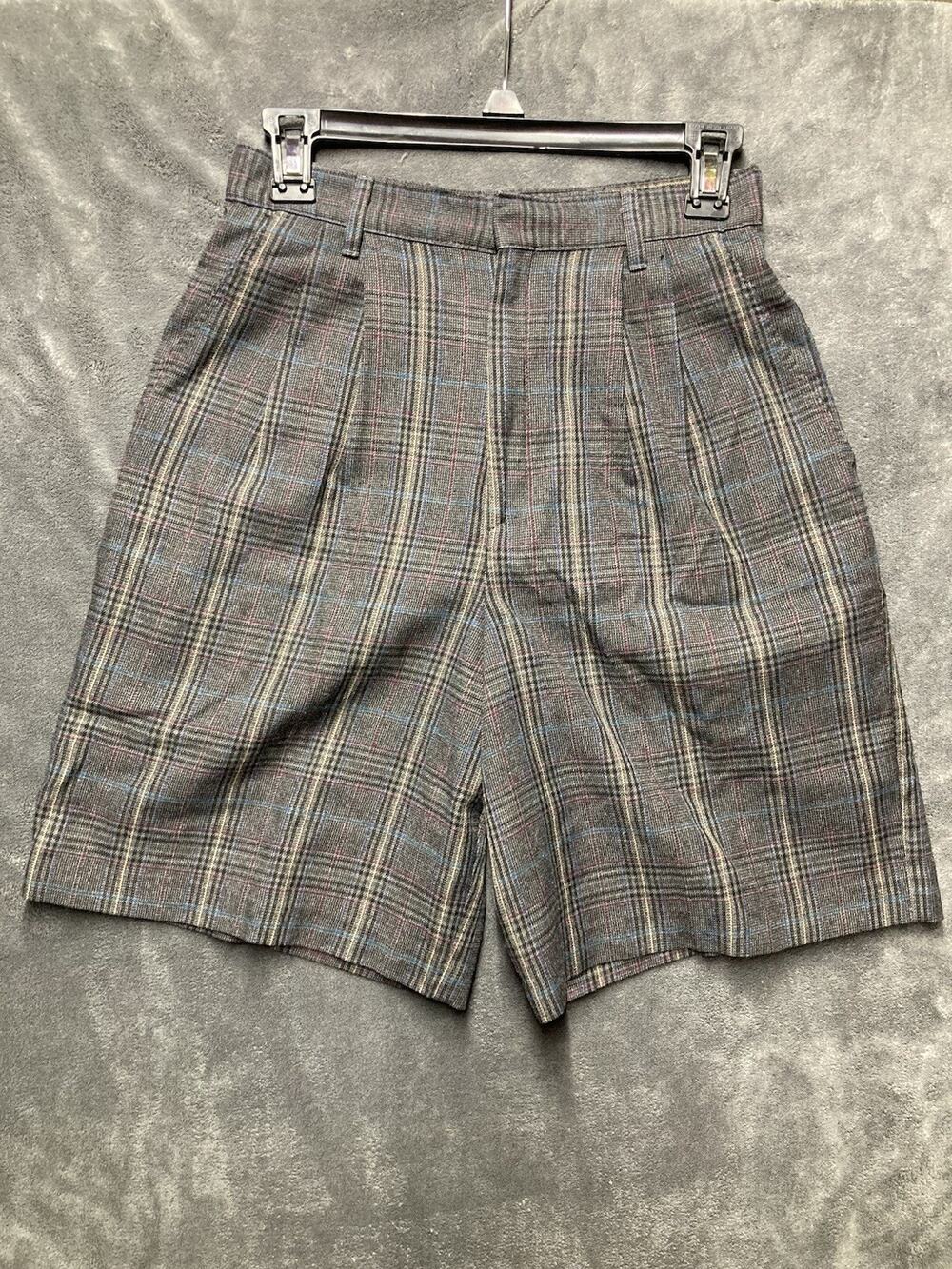VTG I.C. Isaacs Chino Plaid Trouser High-Waist Pleated Shorts Academia Preppy 6